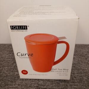 Forlife Curve 15 oz Red Tea Mug with Extra-Fine Infuser & Lid – New